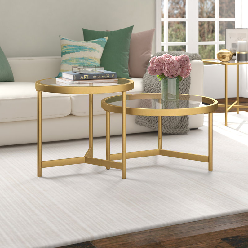 Quentin (Set of Two) Glass And Steel Round Nested Coffee Tables, Gold