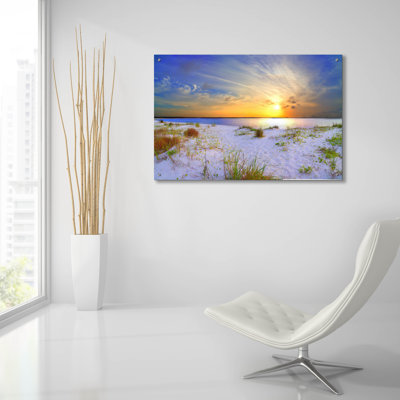 Blue Orange Landscape Sunset Sandy Beach' by Ezra Tanner, Acrylic Glass Wall Art