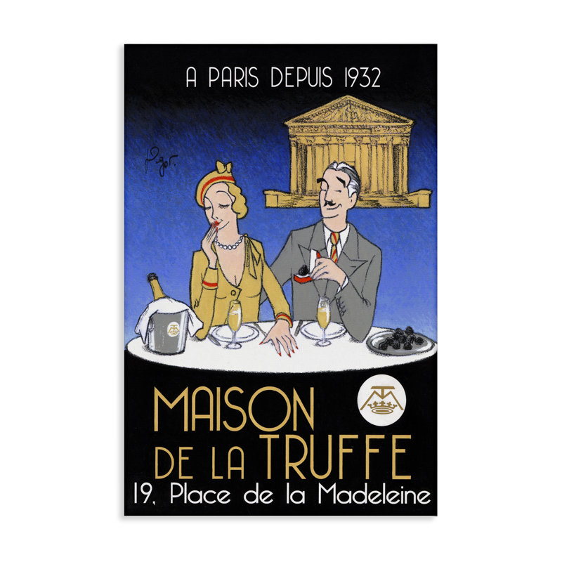 Art mural rétro sur truffes et champagne, design par Jean-Pierre Got, H 24 po x l 16 po