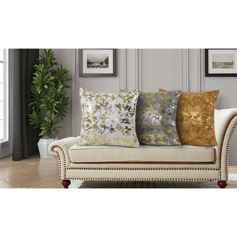 Off-White and Gold Marble Pattern Polyester Throw Pillow Cover