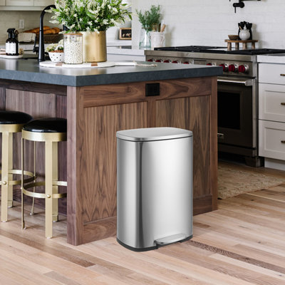 Poubelle de cuisine, poubelle 13 gallons avec couvercle à fermeture en douceur, poubelle en acier inoxydable avec seau intérieur amovible, poubelle sans contact pour chambre à coucher, salle de bain, bureau