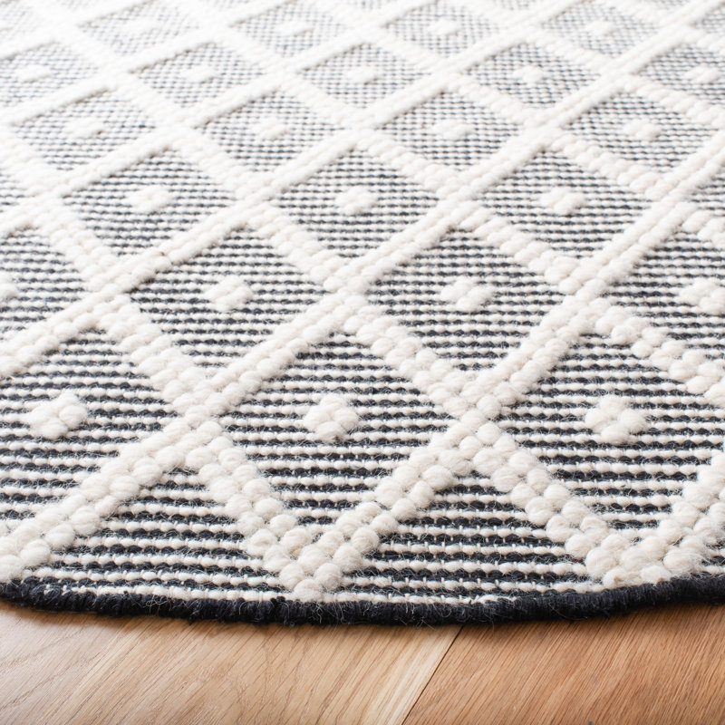 Ashdown Natura Hand Woven Wool Cotton Geometric Rug in Ivory/Black, Rectangle 4' x 6'