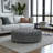 Somwya Round Shaped Ottoman in Gray Linen Upholstery, 15.75'' H X 40.75'' W X 40.75'' D-2066823473