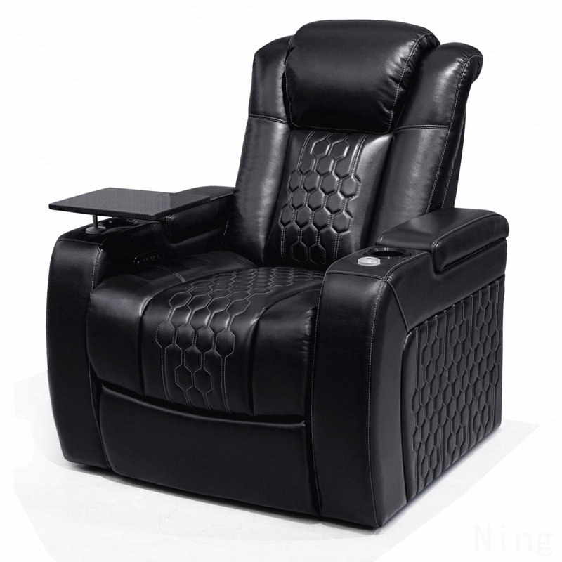 Fauteuil inclinable électrique 37,8 po Nappa à grain supérieur noir - DEL RVB, charge intelligente, entièrement réglable