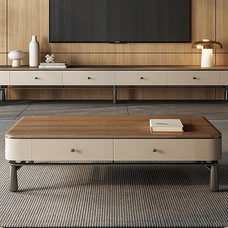Table basse avec rangement Italian Light Luxury, Argent argent, H 15,75 po x L 62,99 po x l 31,5 po