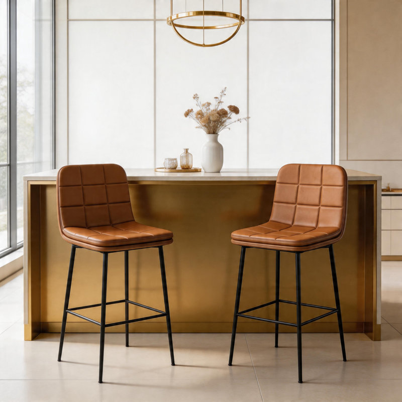 Mordern Upholstered Metal Counter Height Bar Stools(Set of 2), Jaune / Noir