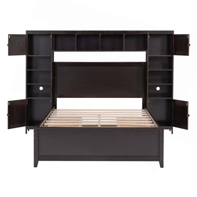 Lit double en bois avec armoire et tablette tout-en-un
