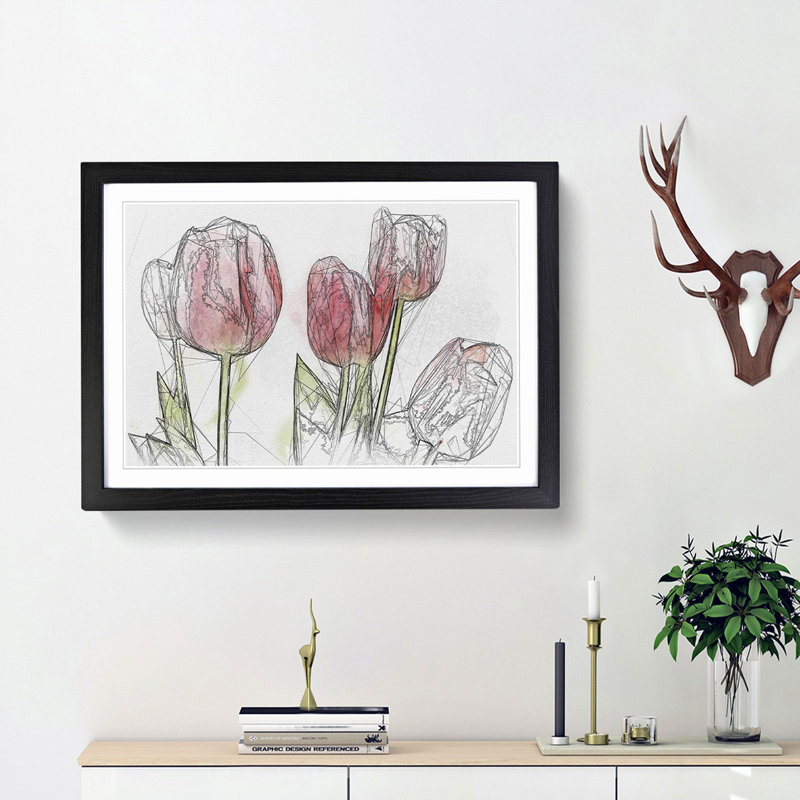 Beautiful Pink Tulips in Abstract - Picture Frame Graphic Art Print, Black Framed, 62cm H x 87cm W x 2cm D