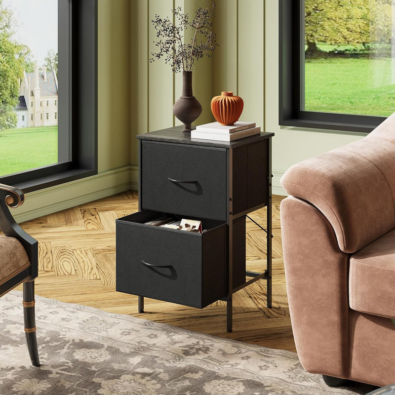 Table de chevet moderne en métal 15,7 po avec 2 tiroirs, table de chevet avec cadre robuste pour petits espaces Jaece, armoire de rangement pour table de bout