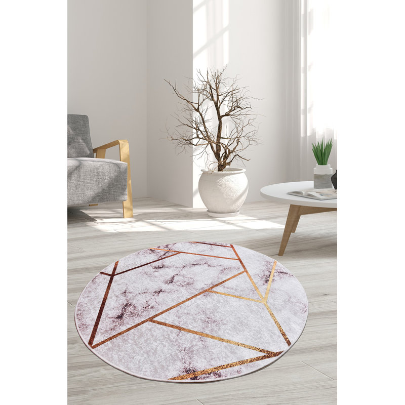 Silk Abstract Indoor Rug, Round 3' 3"