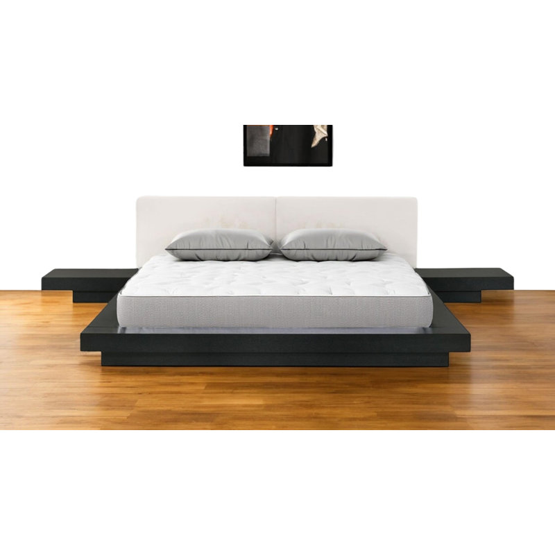Black and White Solid Wood And Faux Leather Queen Bed Frame