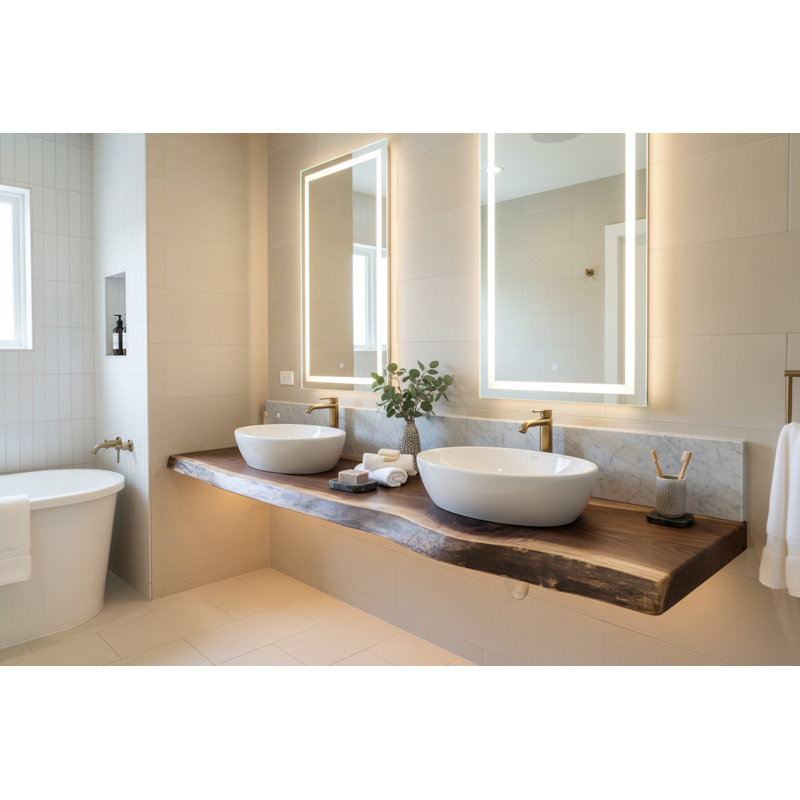 Plateau de meuble-lavabo en noyer personnalisable, 60", 18"