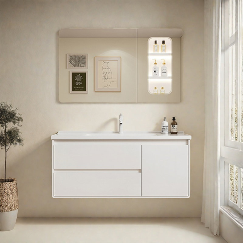 Armoire de salle de bain moderne de style crème minimaliste