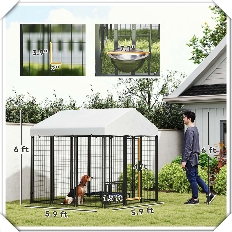 Chenil d'extérieur pour chien avec bols rotatifs réglables sur le toit