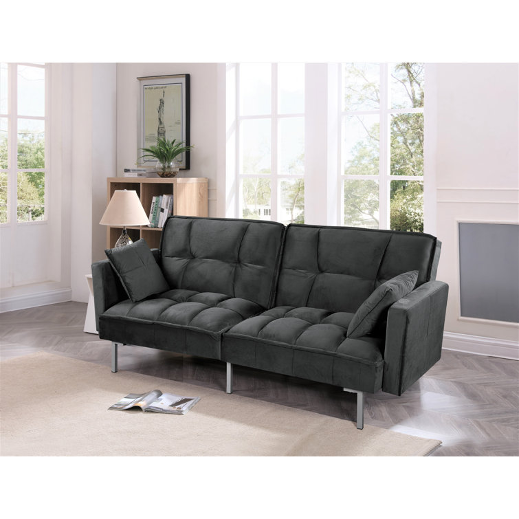 Mercer41 Mackayla 75.6'' Velvet Tufted Back Convertible Sofa