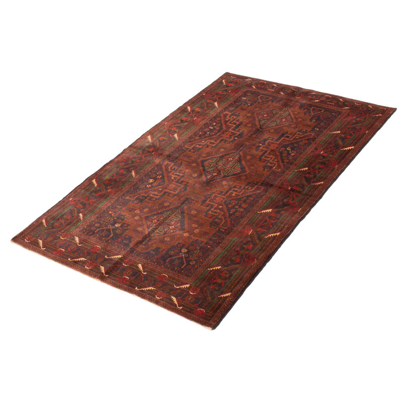Tapis rectangulaire en laine New Age de conception unique 3 pi 10 po x 6 pi 7 po brun