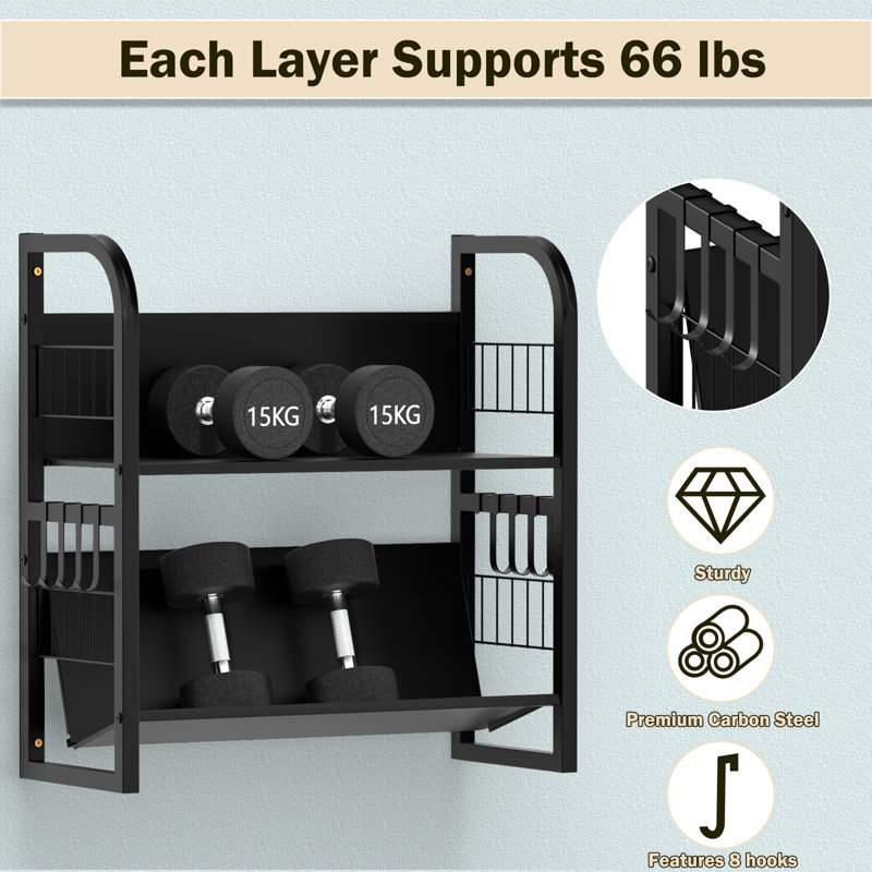 Wall Mounted Bookshelf - 2 Layer Hanging Bookshelf Floating Book Shelves for Magazine Storage, Space Saver, 28in Freestanding Rack for Living Room Bedroom Office, Metal
