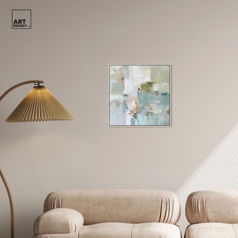 Jade Sweep I Canvas Minimal Abstracts by Art Remedy, 31" H x 31" W, Floater Framed Print, Gold