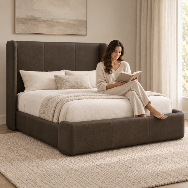 Bellagio Heirloom Quality Bed in Buttery Soft 100% Top Grain Leather, Made to Order, Queen, Napa Fudge