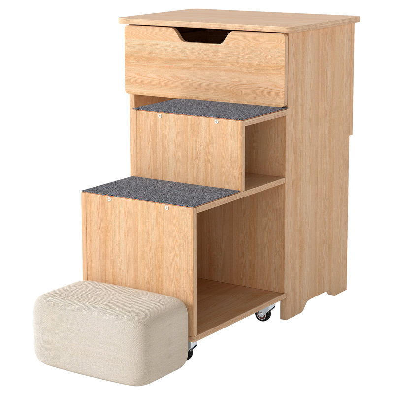 Nightstand With Wheels And Movable Open Storage