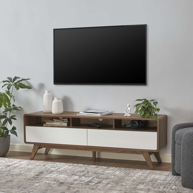 Walnut and White 60" Mid-Century Modern TV Stand