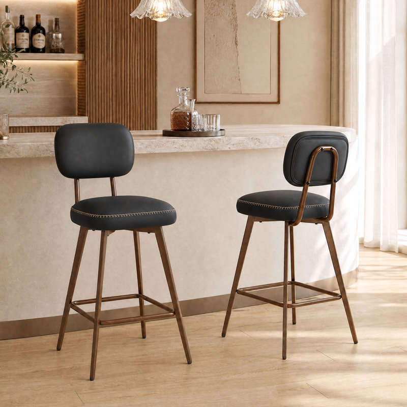 Upholstered Counter Stool with Metal Frame, Black