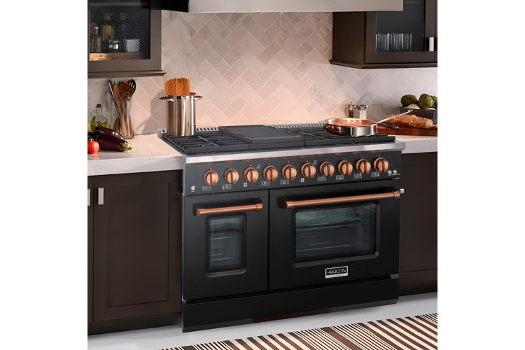 black kitchen range in a moody farmhouse kitchen