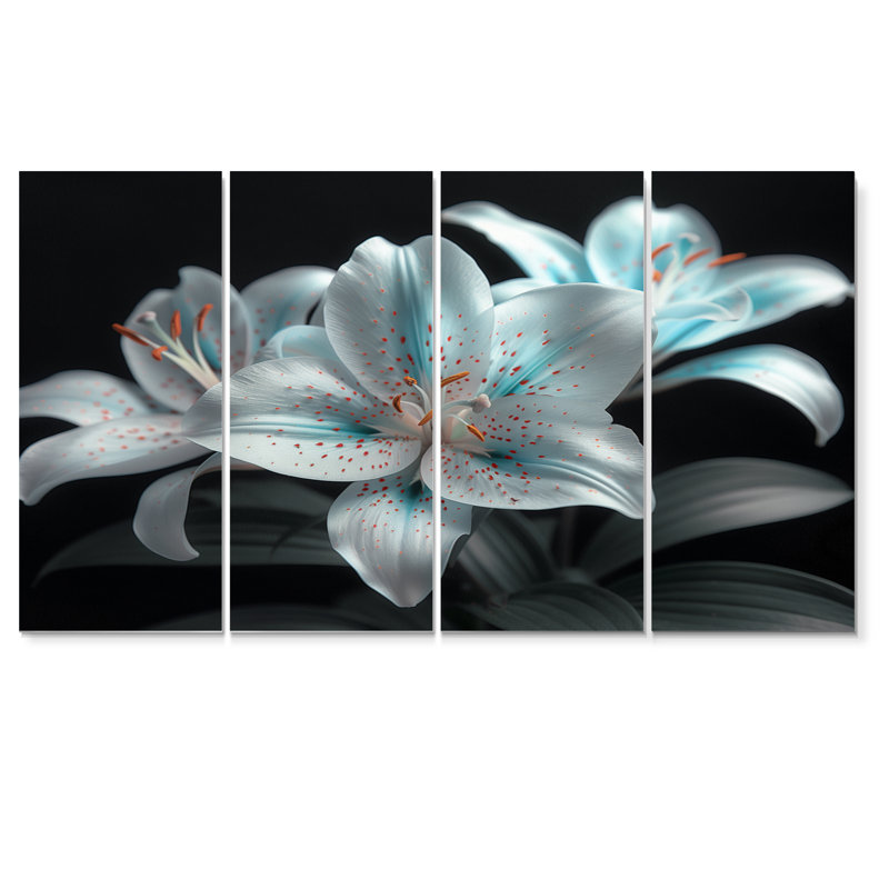 Ensemble de photos d'art moderne sur toile en lys moderne blanc et bleu, H 32 po x l 64 po
