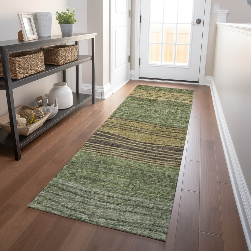 Premium Machine Washable Tweedy Olive Rug, Runner 2'3" x 7'6"