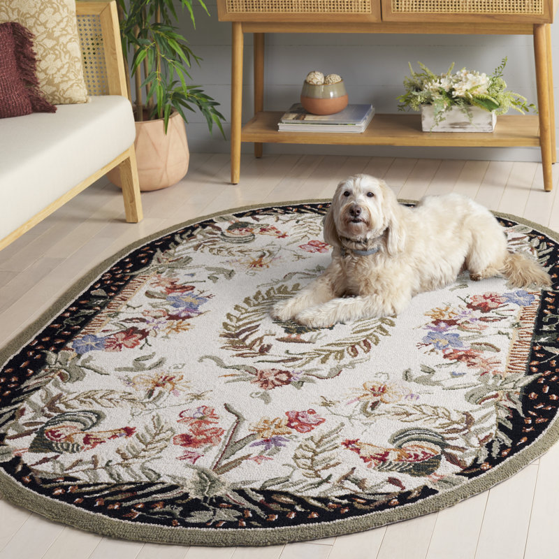 Tapis floral en laine crocheté à la main Kinchen, Ovale 4 pi 6 po x 6 pi 6 po