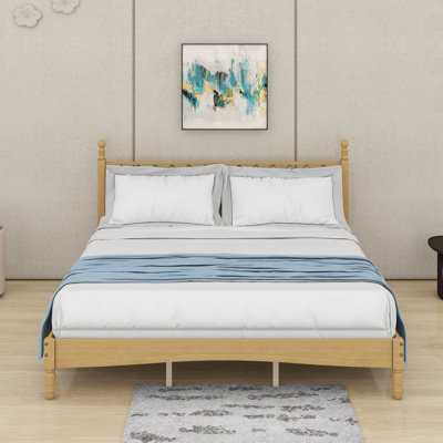 Base de lit en bois avec tête de lit en forme de gourde, lit plateforme avec support en lattes de bois