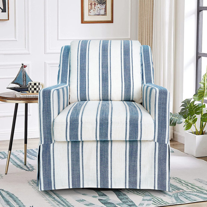 Serena Striped Slipcover Swivel Accent Chair, Blue/White