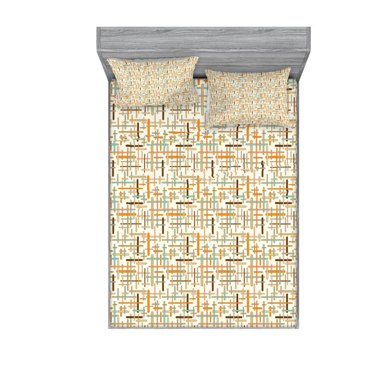 Microfiber Geometric Sheet Set, Full/Double Sheet Set with Fitted Sheet