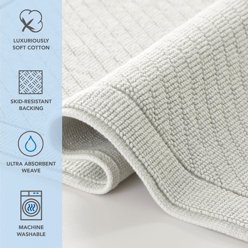 Host and Home Modern Double Weave Textured Cotton Bath Rug with Non Slip Backing, Single - 17" L x 24" W, Gray