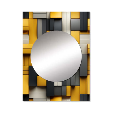 Harmonie de blocs géométriques jaune et gris Reintraut - grand miroir mural, miroir décoratif moderne, impression d'art en métal