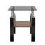 Ensemble de 2 tables à thé modernes en verre trempé, plateau en verre trempé avec panneau de fibres à densité moyenne, table basse, table de bout, table carrée pour le salon, gris / noir-1010069280-1010069284