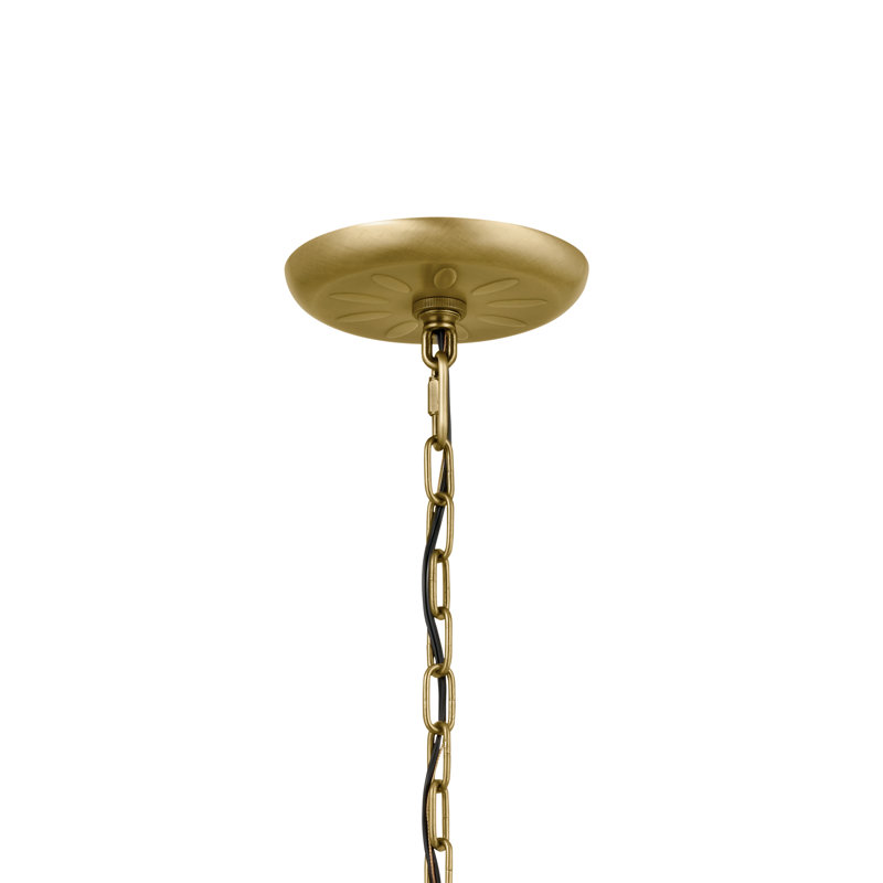 6 - Light Dimmable Drum Chandelier, Natural Brass