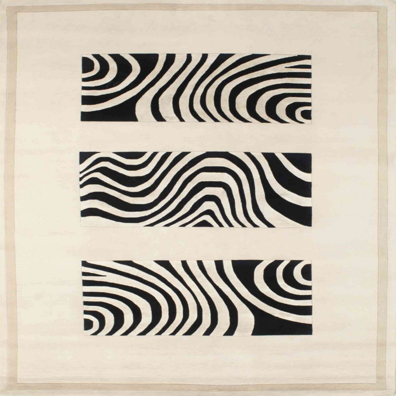 Tapis beige/noir contemporain, Carré 4 pi