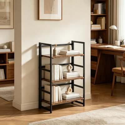 3 Tier Multifunctional Bookshelf, Vintage Folding Bookcase, No-Assembly Storage Shelves For Home Office
