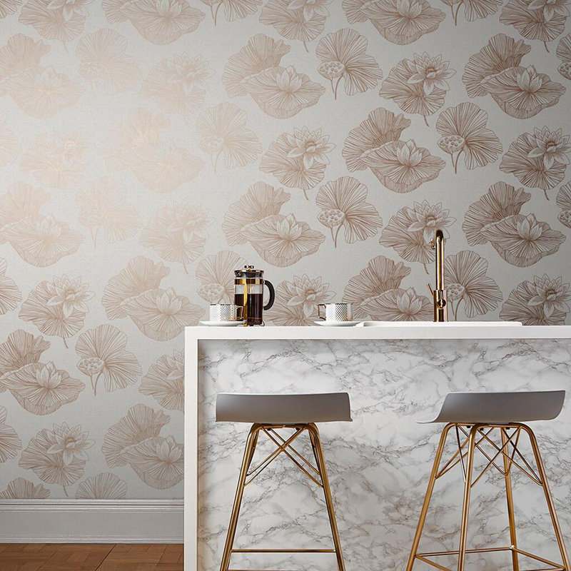 Lotus Floral Metallic Wallpaper Double Roll, Cream