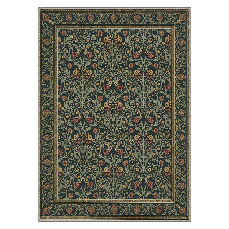 Vineyard Floral Vines Machine Washable Sage Indoor Area Rug With Non-Slip Backing, Rectangle 9' x 12'