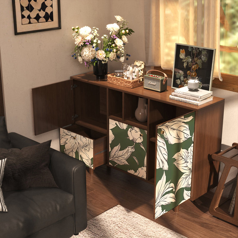 Pine Wood Storage Cabinet with Shelves