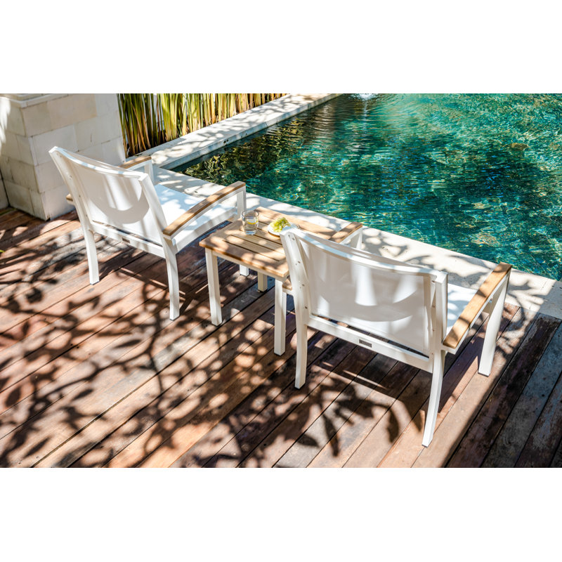 Tribeca Aluminum Teak Sling Stacking Lounge Chair, White/Brown