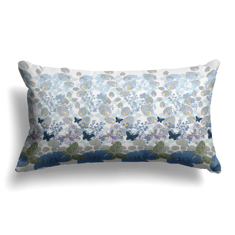 Papillon Paradise  Rectangular Throw Pillow, Blue/Gray/White