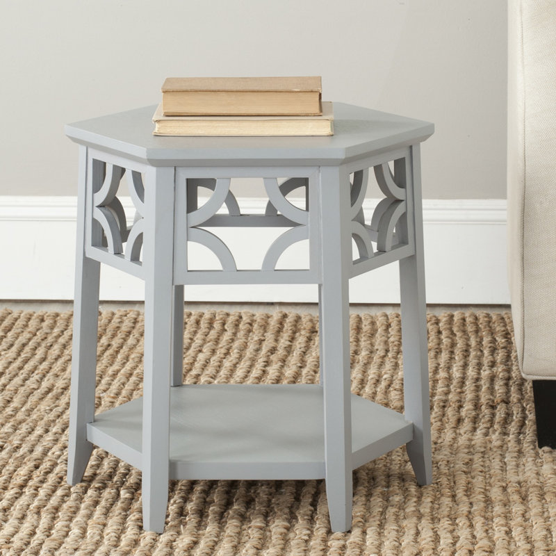 Table de bout en bois massif avec rangement Shirlee, Bleu gris perle