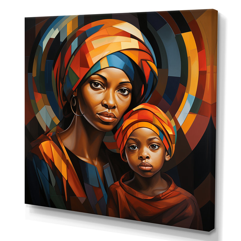 Orange orange, mère et enfant, lien III - art mural africain, Toile tendue, H 30 po x l 30 po x P 1,5 po