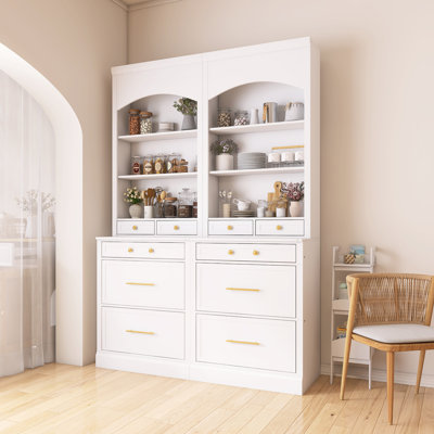 2 Set Freestanding Tall Kitchen Hutch With Faux Marble Top by Red Barrel Studio