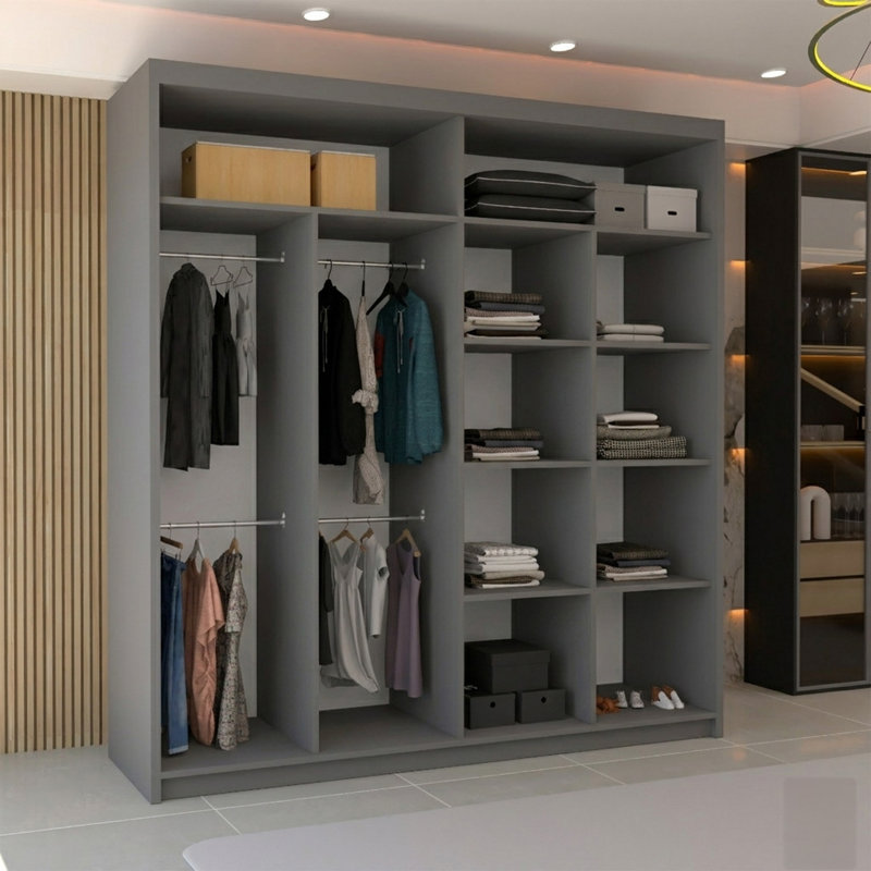 Elegent Carino Sliding Door Wardrobe with Mirror – Space-Saving Bedroom Storage in 6 Sizes & 6 Colours, Grey