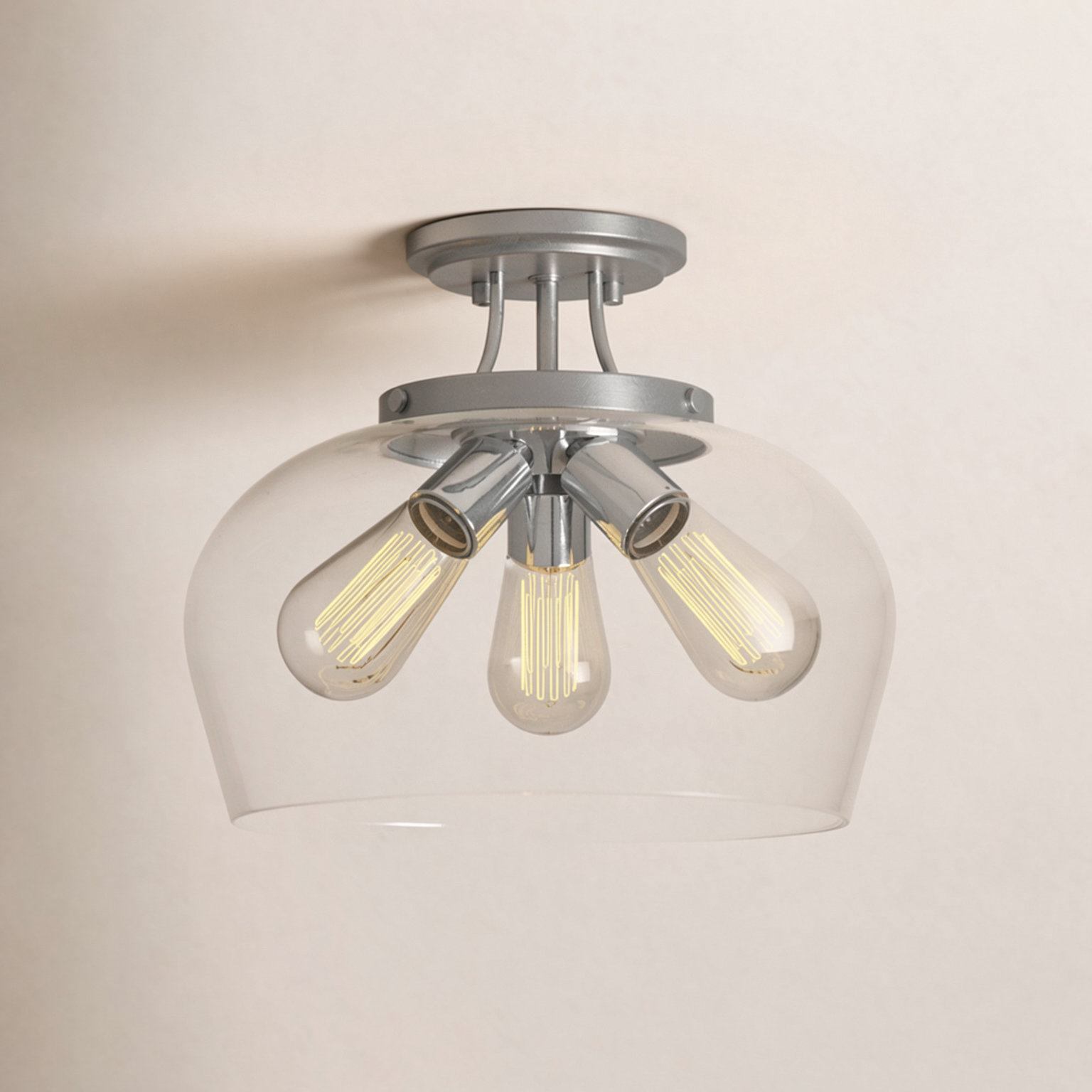 Breena 3-Light Semi Flush Mount, Satin Nickel, Clear