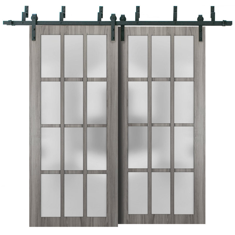 Portes coulissantes de placard à 12 carreaux Felicia 3312, rails robustes de 2 m, quincaillerie incluse, portes de placard de chambre en bois massif - 60 x 84 (2 x 30 x 84)